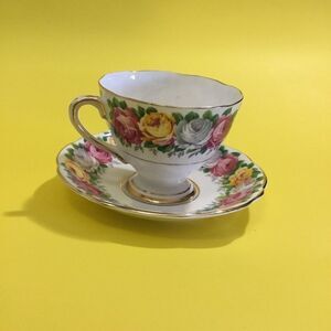 Vintage Gladstone Rosemary Pink/Yellow/Green Tea Cup & Saucer Set England